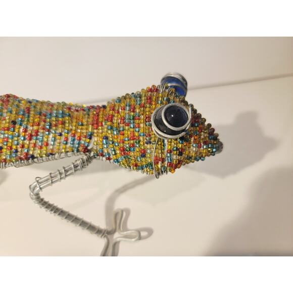 Beaded Gecko Lizard Art Sculpture Hand-crafted Multi-color Reptile Home Decor - Picture 9 of 16